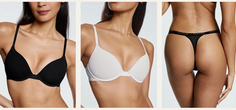 Supima Cotton Lift Up Bra in Black and White. Supima Cotton String Thong in Black.