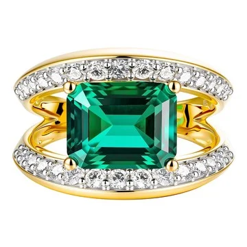 Fire Light Grown Diamond & Zambian Emerald Ring, Sterling