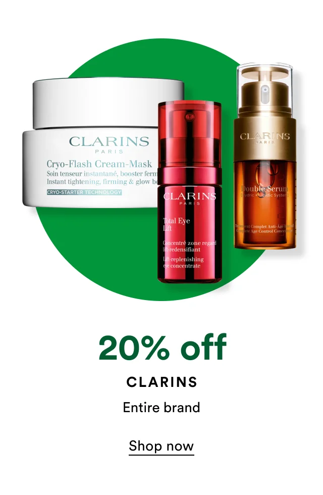 20% off Clarins Entire brand