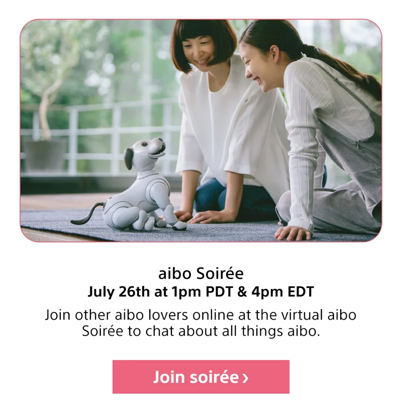 aibo Soiree July 16th at 1 pm PDT and 4 pm EDT | Join soiree