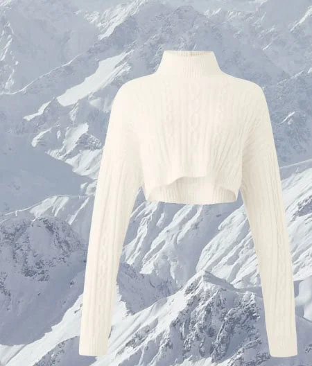 Cable Knit Cropped Winter Bliss Turtleneck Long Sleeve