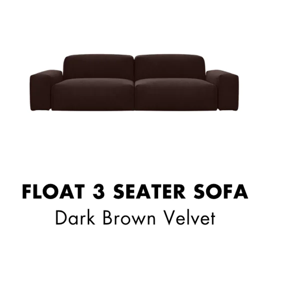 Float 3 Seater Sofa | Dark Brown Velvet