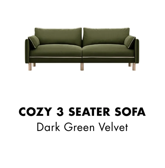 Cozy 3 Seater Sofa | Dark Green Velvet