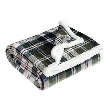 Eddie Bauer Trailhead Plaid Green Plush Fleece50"X60" Throw