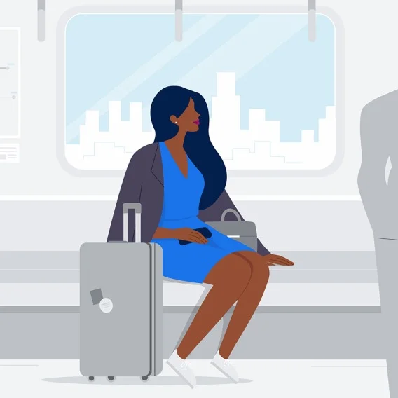 A woman with a suitcase traveling