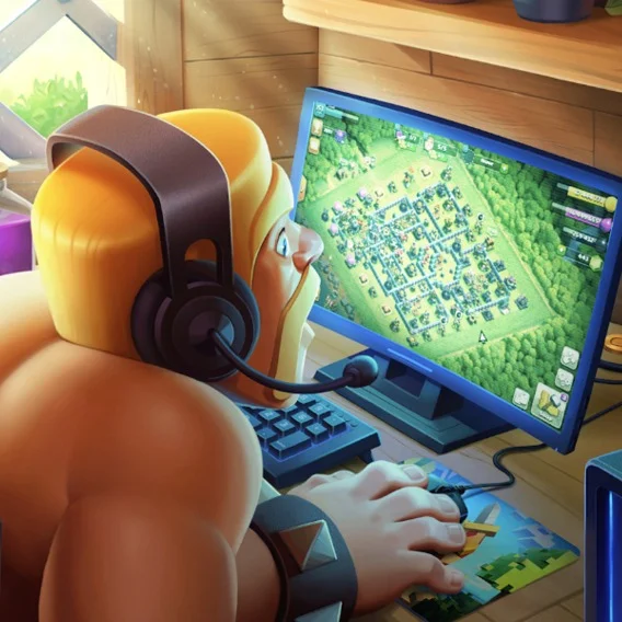Illustration of a video game character playing a video game