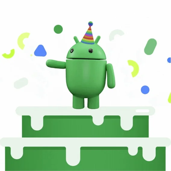 Illustration of an Android with a birthday hat