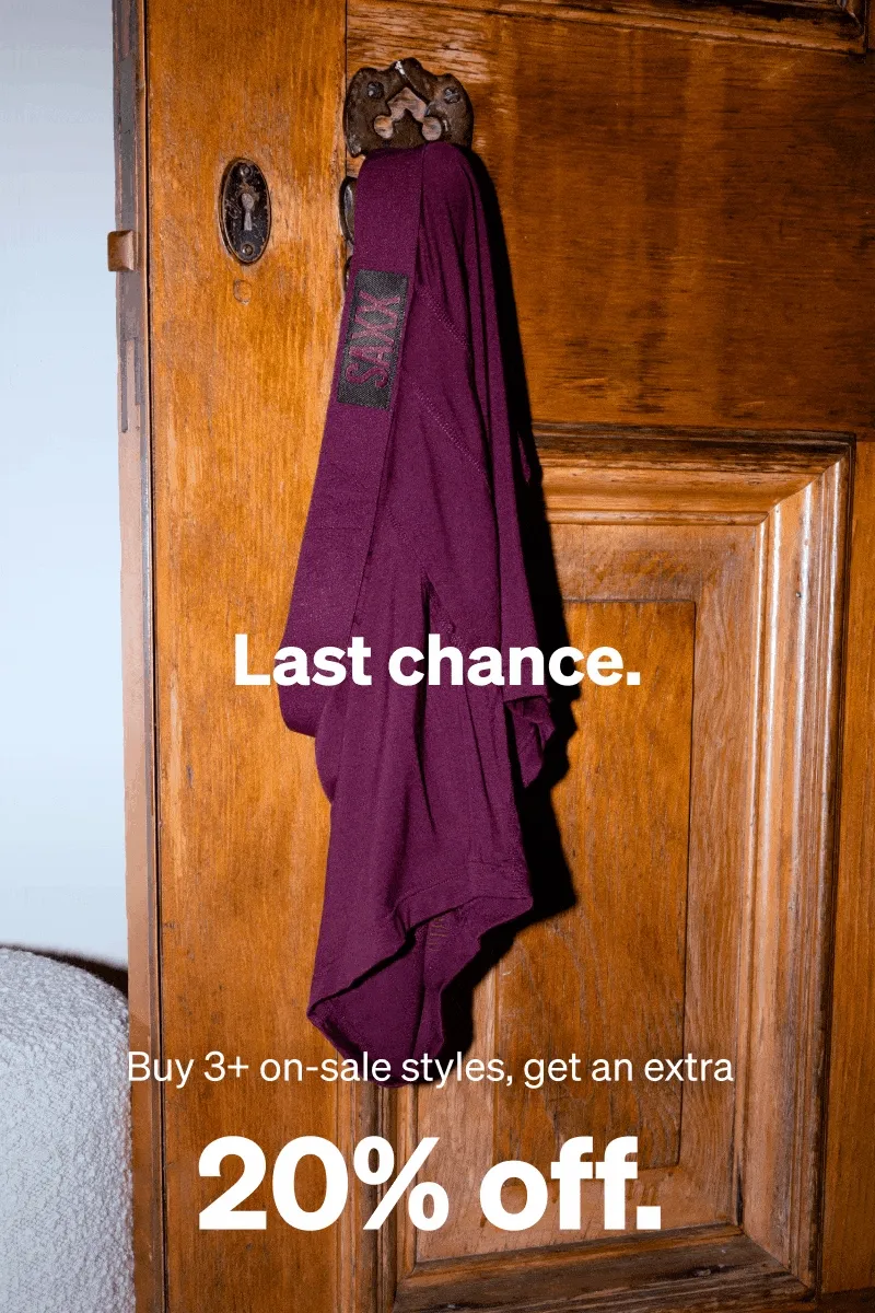 Last chance: buy 3+ on-sale underwear, get an extra 20% off.