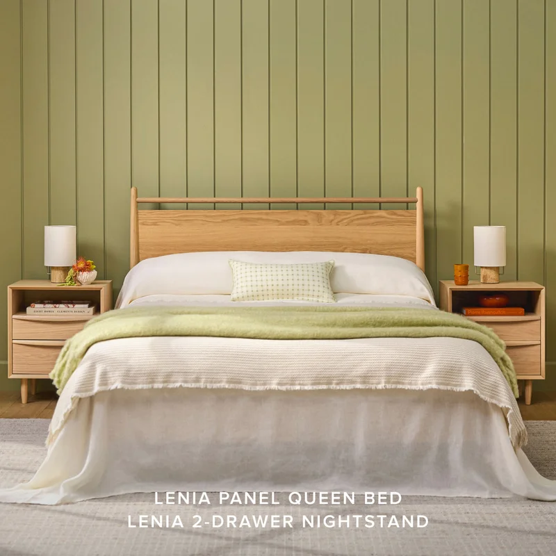 Lenia Panel Queen Bed and Lenia 2-Drawer Nightstand.