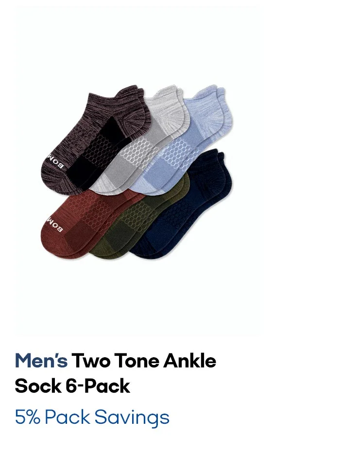 Men's Two Tone Ankle Sock 6-Pack 5% Pack Savings