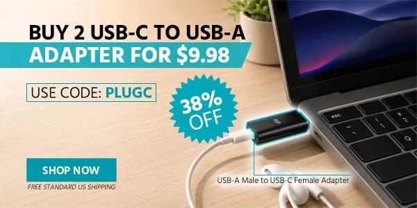Buy 2 USB-C Female to USB-A Male Adapter for $9.98 Use Code: PLUGC 38% Off