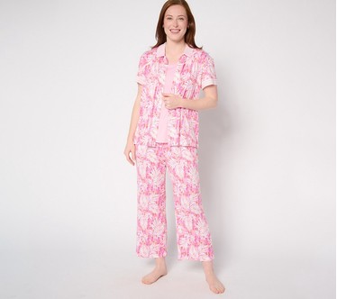 MUK LUKS Reg Cloud Knit Collared Top, Tank and Crop Pajama Set