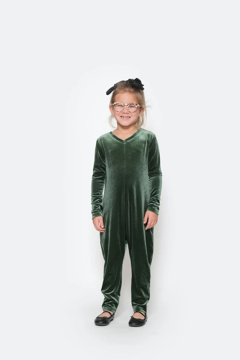 Image of Kids Very Velvet Friday Romper in Winter Green