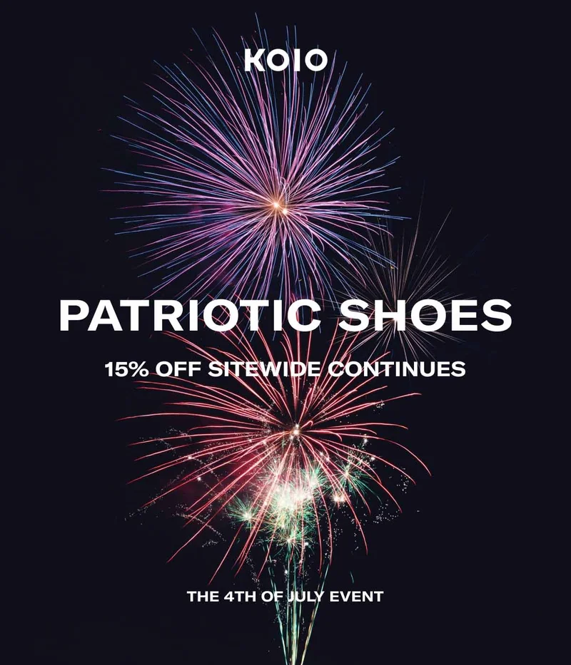 KOIO– PATRIOTIC SHOES, 15% OFF SITEWIDE–The 4th of July event.