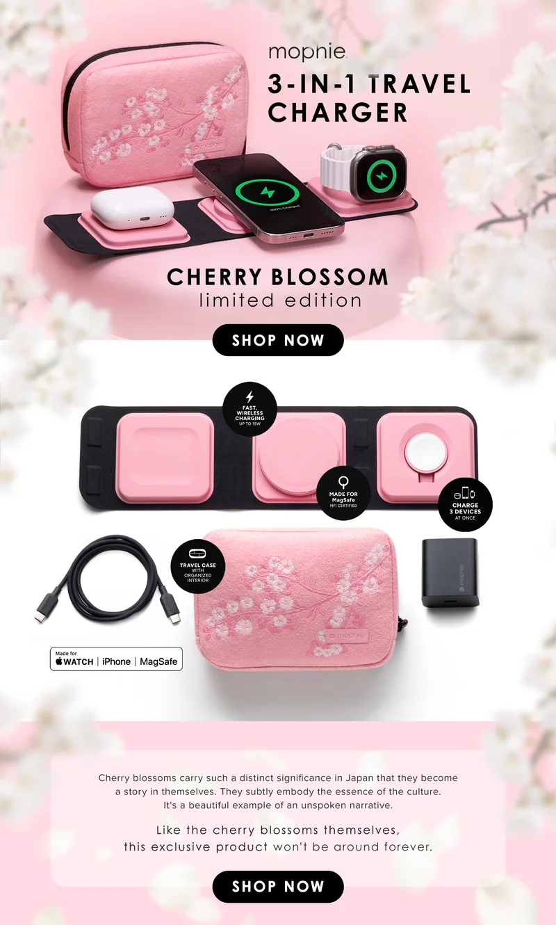 mophie 3-in-1 travel charger Cherry Blossom limited edition