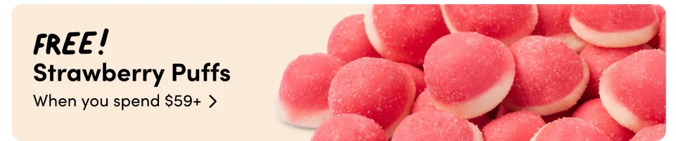 FREE! Strawberry Puffs with any $59+ purchase ; redeem now