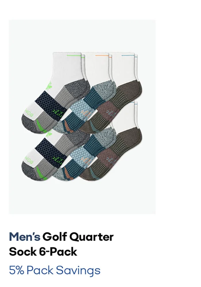 Men's Golf Quarter Sock 6-Pack 5% Pack Savings