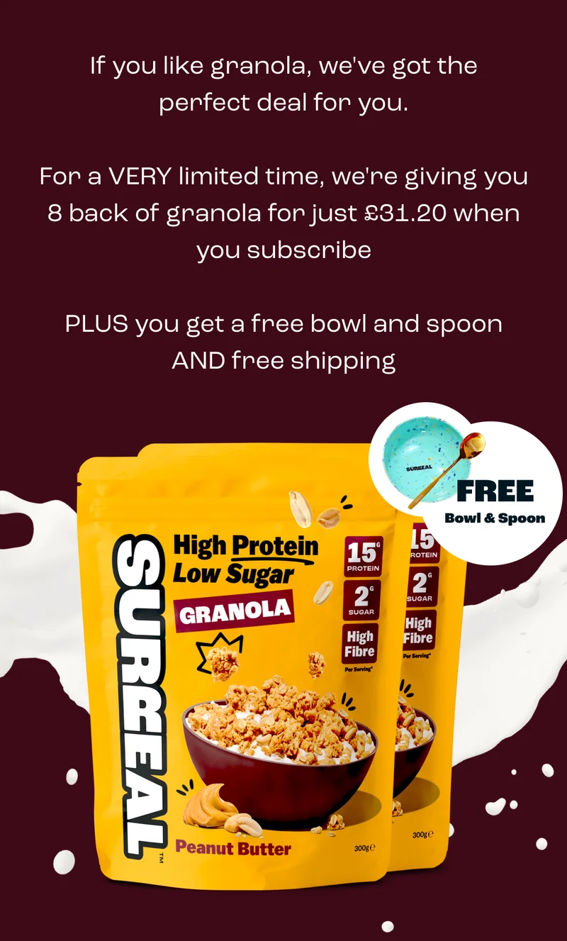 If you like granola, we've got the perfect deal for you.  For a VERY limited time, we're giving you 8 back of granola for just £31.20 when you subscribe  PLUS you get a free bowl and spoon AND free shipping