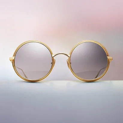 Woman sunglasses rounded metal style in Shiny Yellow Gold