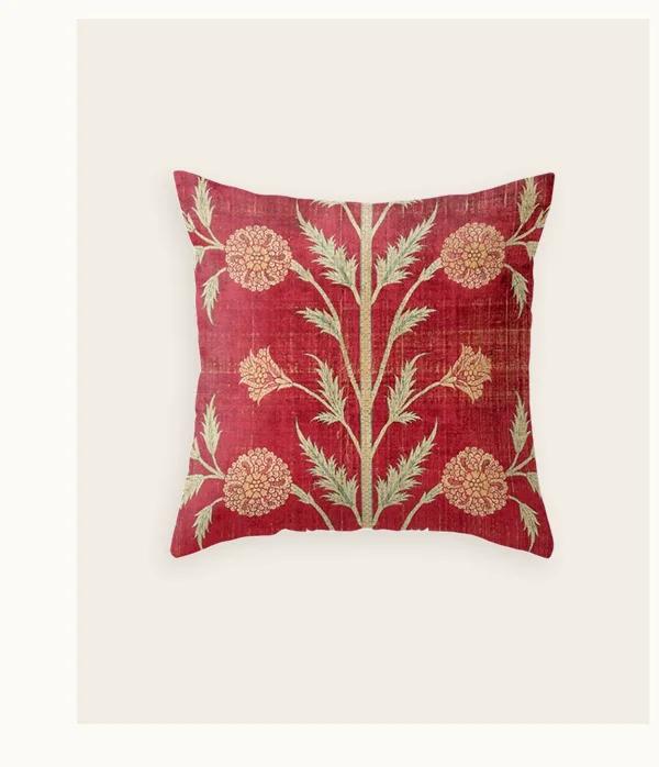 Vintage Distressed Red Floral Throw Pillow