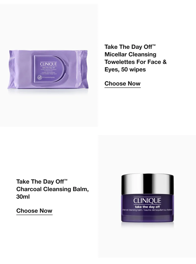 Take The Day Off™ Micellar Cleansing Towelettes For Face & Eyes, 50 wipes | Choose Now | Take The Day Off™ Charcoal Cleansing Balm, 30ml | Choose Now