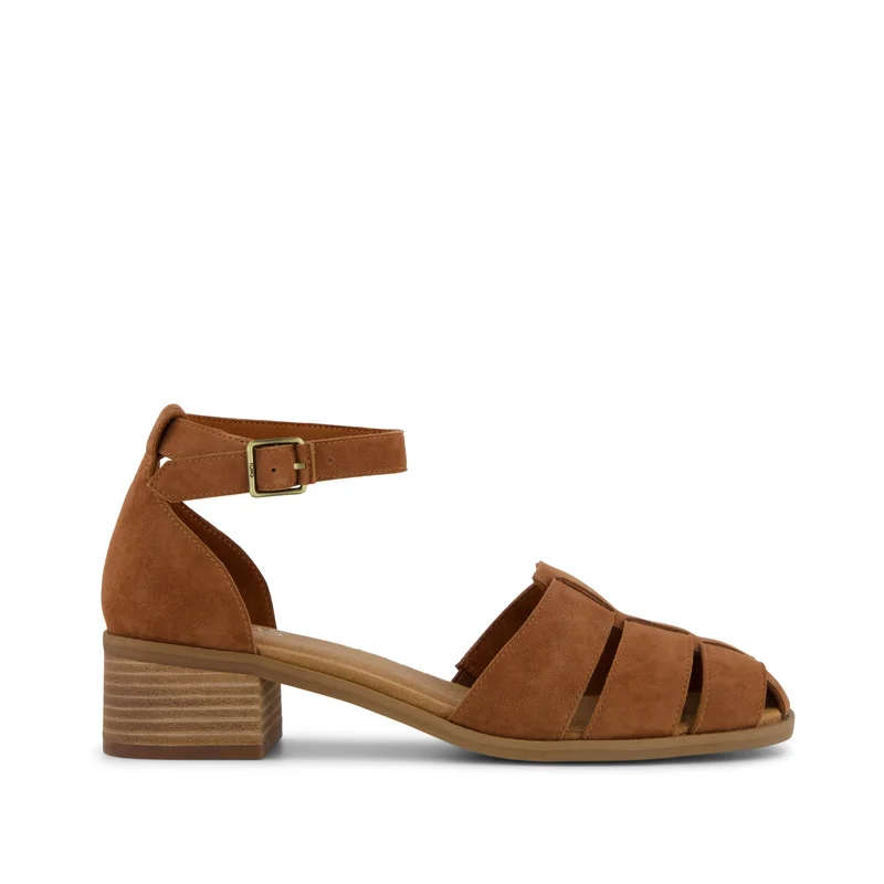 Image of Jaclyn Fisherman Heel Amber Brown Kid Suede