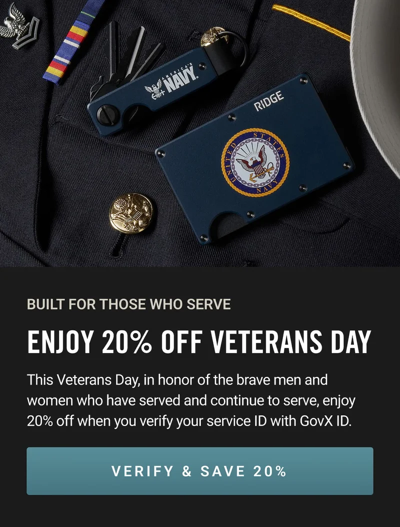 Enjoy 20% OFF Veterans Day