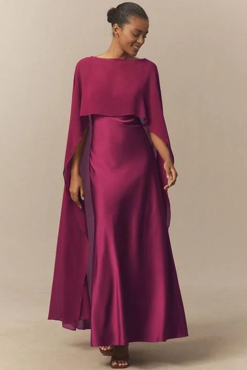 Mare Mare Chiffon Cape A-Line Maxi Dress