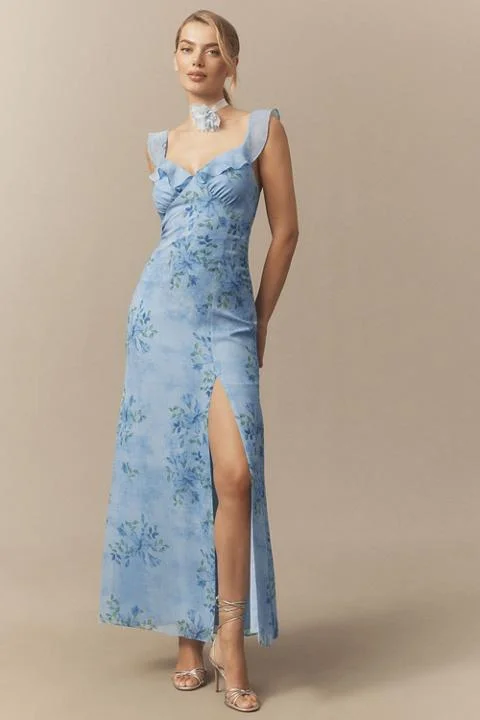 Sachin & Babi Nova Chiffon Ruffled Sleeveless A-Line Maxi Dress