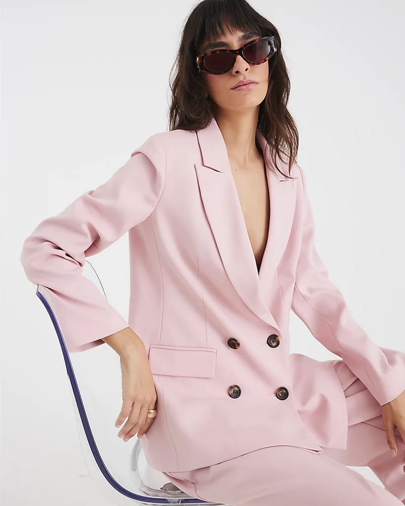 Womens Pink Long Sleeve Double Breasted Blazer