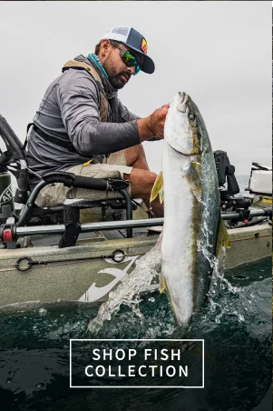 Gerber ambassador Howie Strech kayak fishing with catch in hand Gerber ambassador Howie Strech kayak fishing with catch in hand