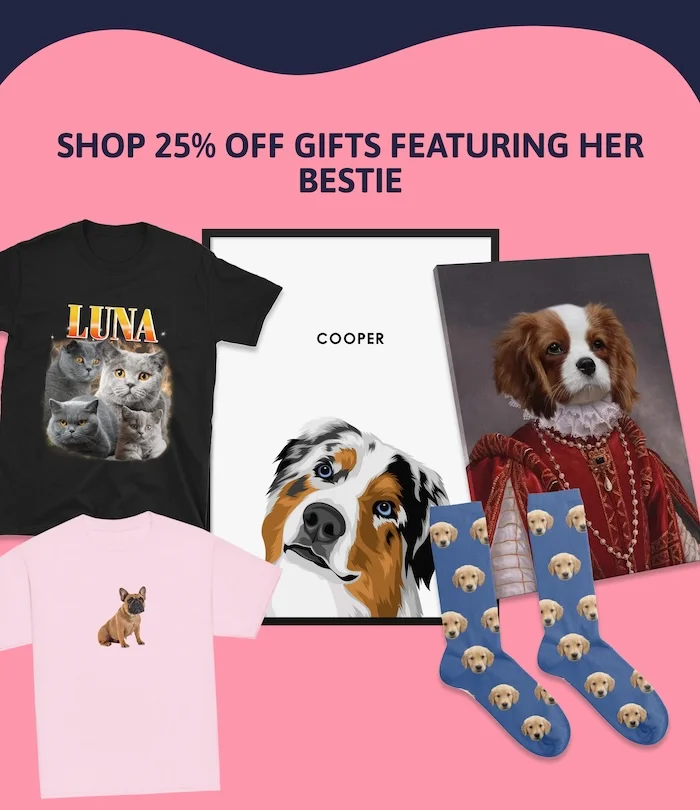 Mock ups of a range of pet portrait gifts