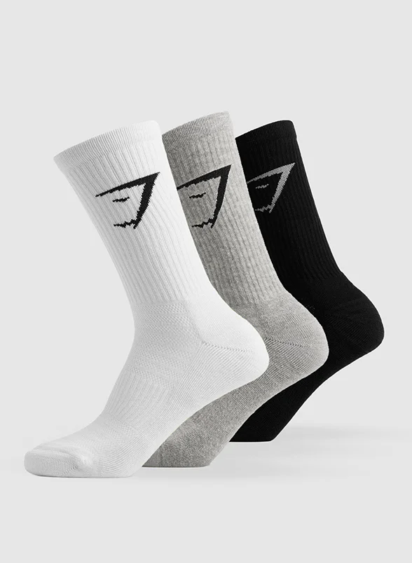CREW SOCKS 3PK - White/Light Grey Core Marl/Black