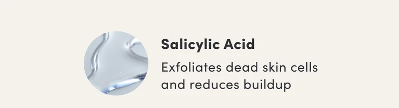 Salicylic Acid | Exfoliates dead skin cells and reduces buildup