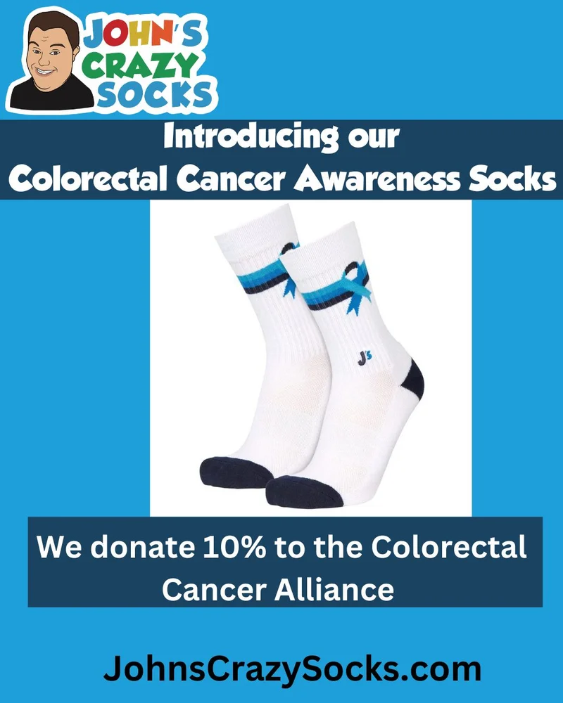 A picture of our Colorectal Cancer Awareness Socks