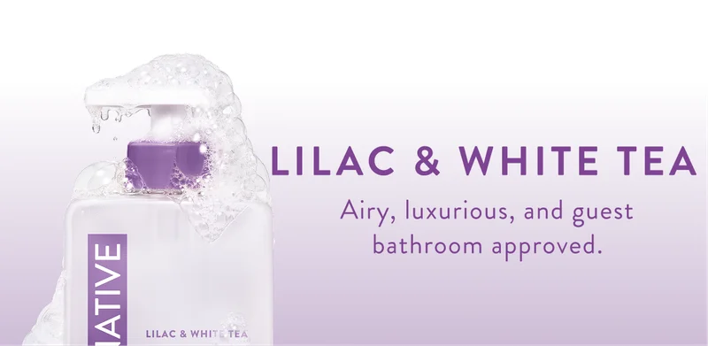 Lilac and white tea. Airy, luxurious, and guest bathroom approved.