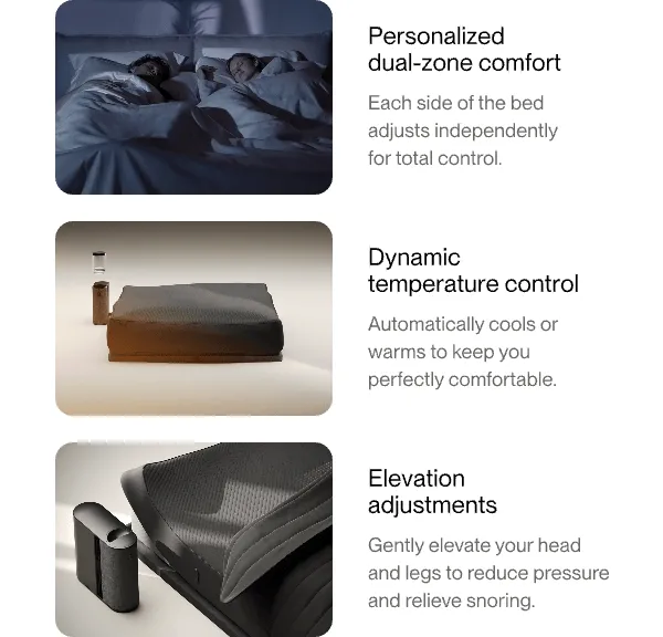 Personalized dual-zone comfort | Dynamic temperature control | Elevation adjustments