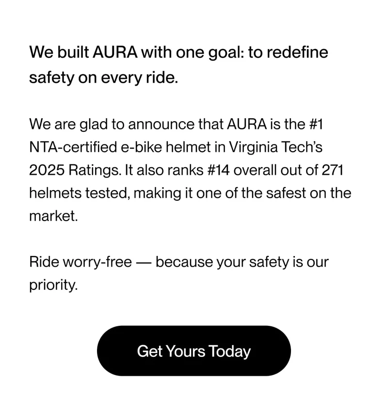 UNIT 1 AURA Smart Helmet showcasing high safety rating and Virginia Tech Helmet Rating 5 stars