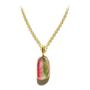 Watermelon Tourmaline Slice Necklace