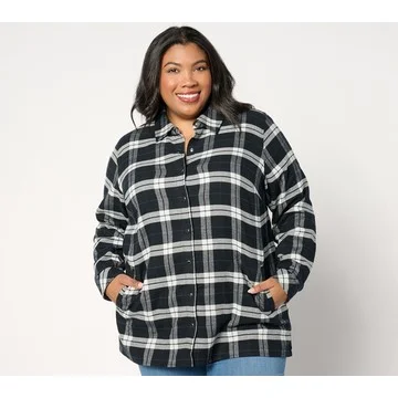 Joan Rivers Regular Cotton Plaid Flannel Snap Front Shirt
