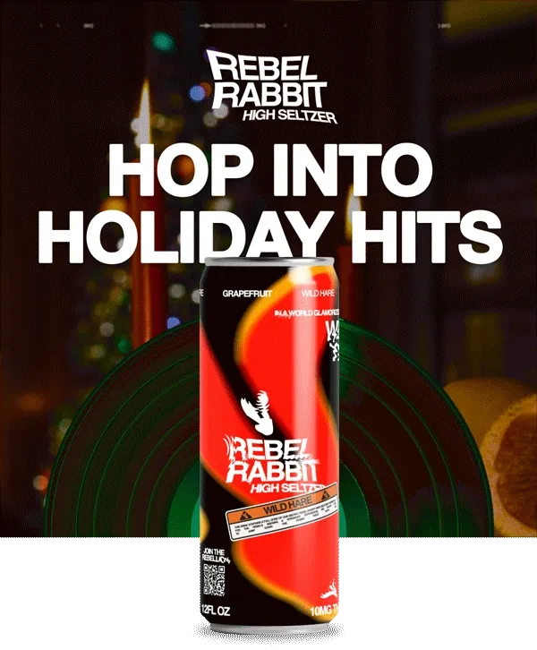 Rebel Rabbit - Hop Into Holiday Hits- Vinyl spinning behind Wild Grapefruit Can