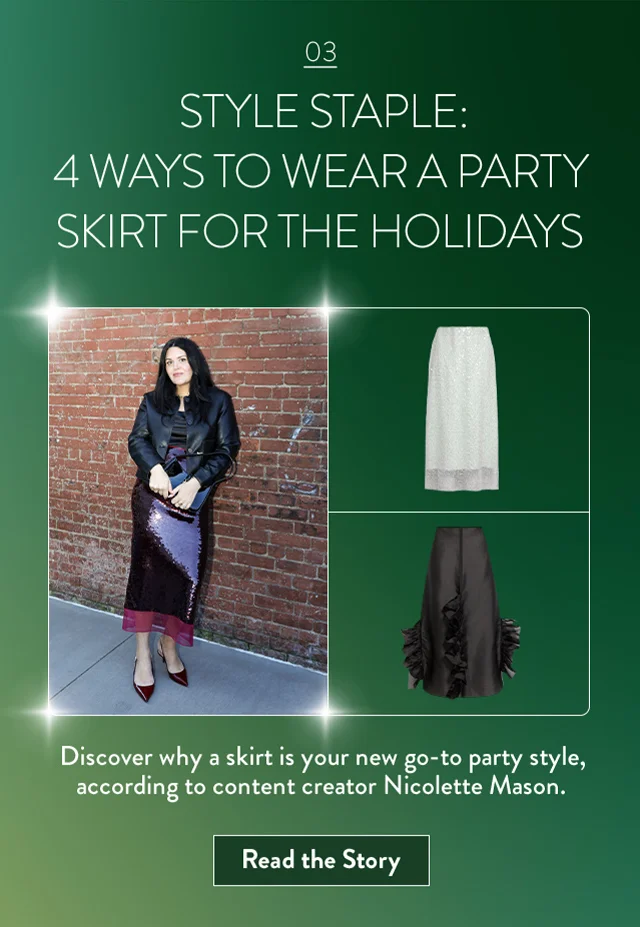 Nicolette Mason and a holiday party skirt outfit.
