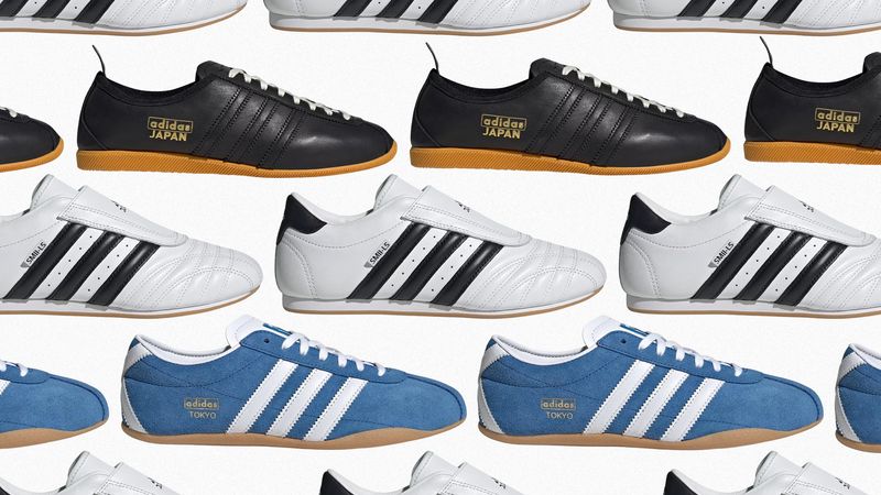 3 styles of Adidas sneakers on a white background.