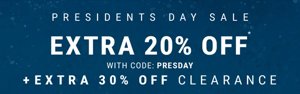 President's Day Sale. Extra 20% Off With Code: discount code + Extra 30% Off Clearance