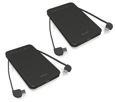 Limitless S/2 5,000mAh Pocket Charge Power Banks w/ Built-in Cables