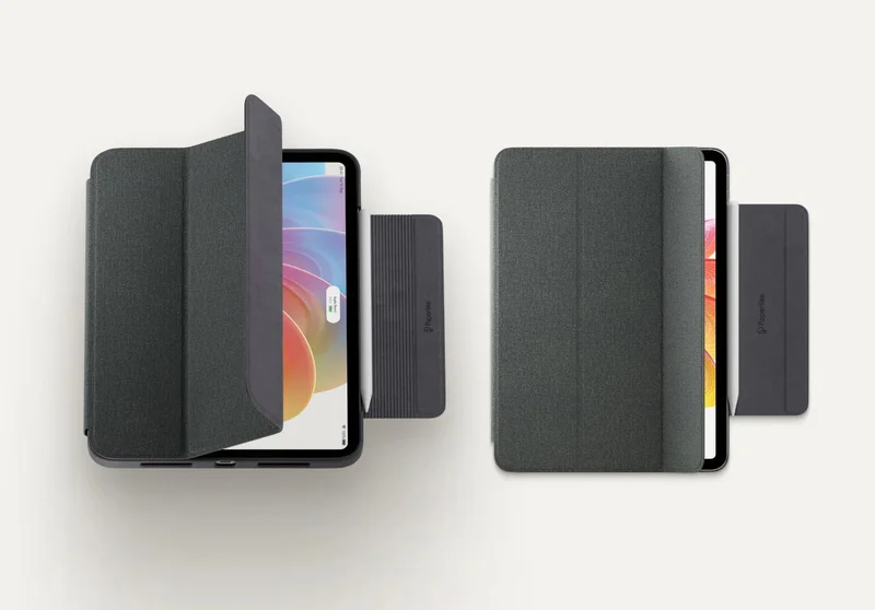 The two cases next to each other slightly opened, left is the Bumper Case, right is the Folio Case