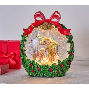 8" Illuminated Glitter Globe Wreath with Scene by Valerie