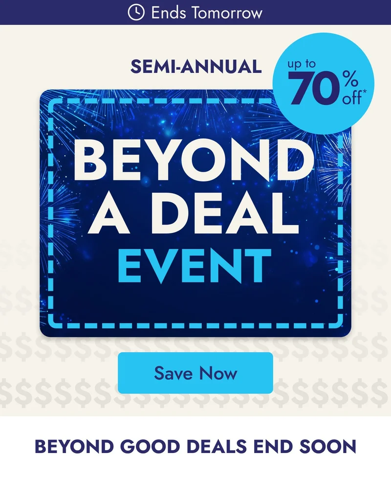 Ends tomorrow: Up to 70% off