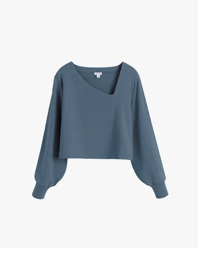 French Terry Asymmetrical Top Indigo