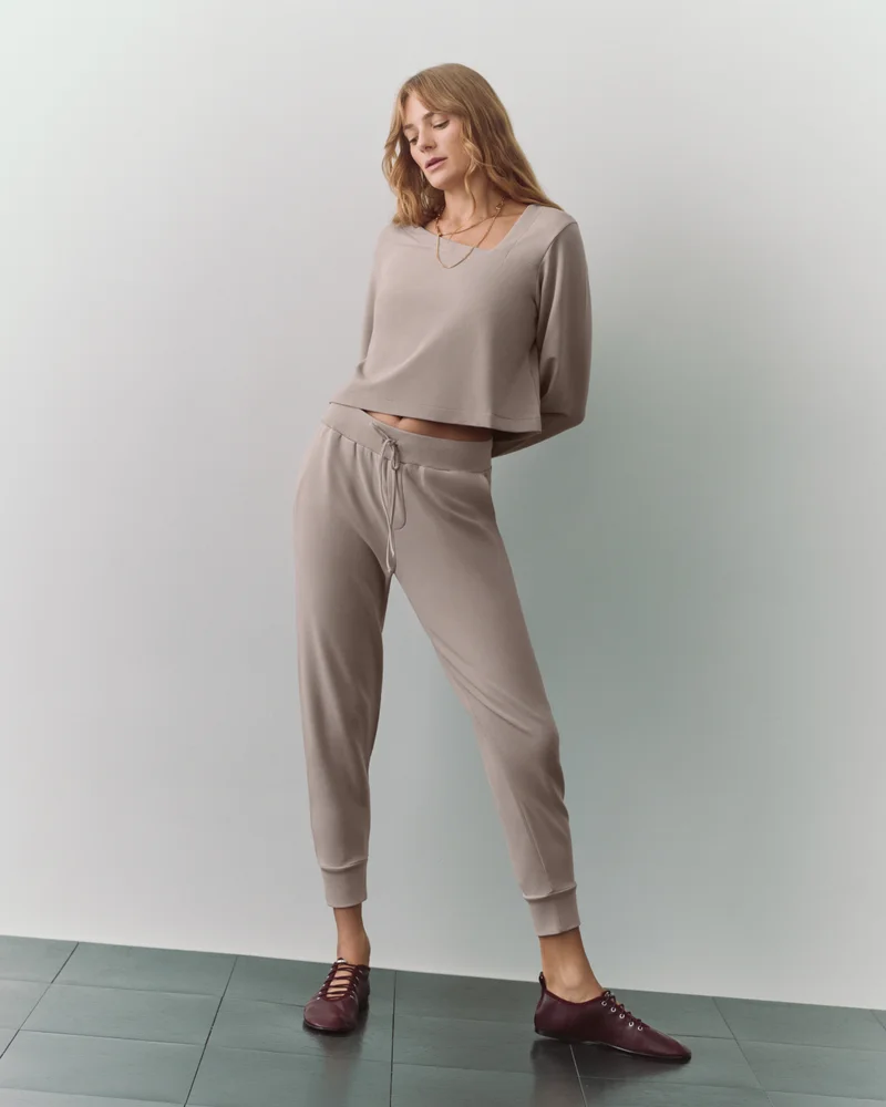 French Terry Asymmetrical Top and French Terry Tapered Lounge Pant